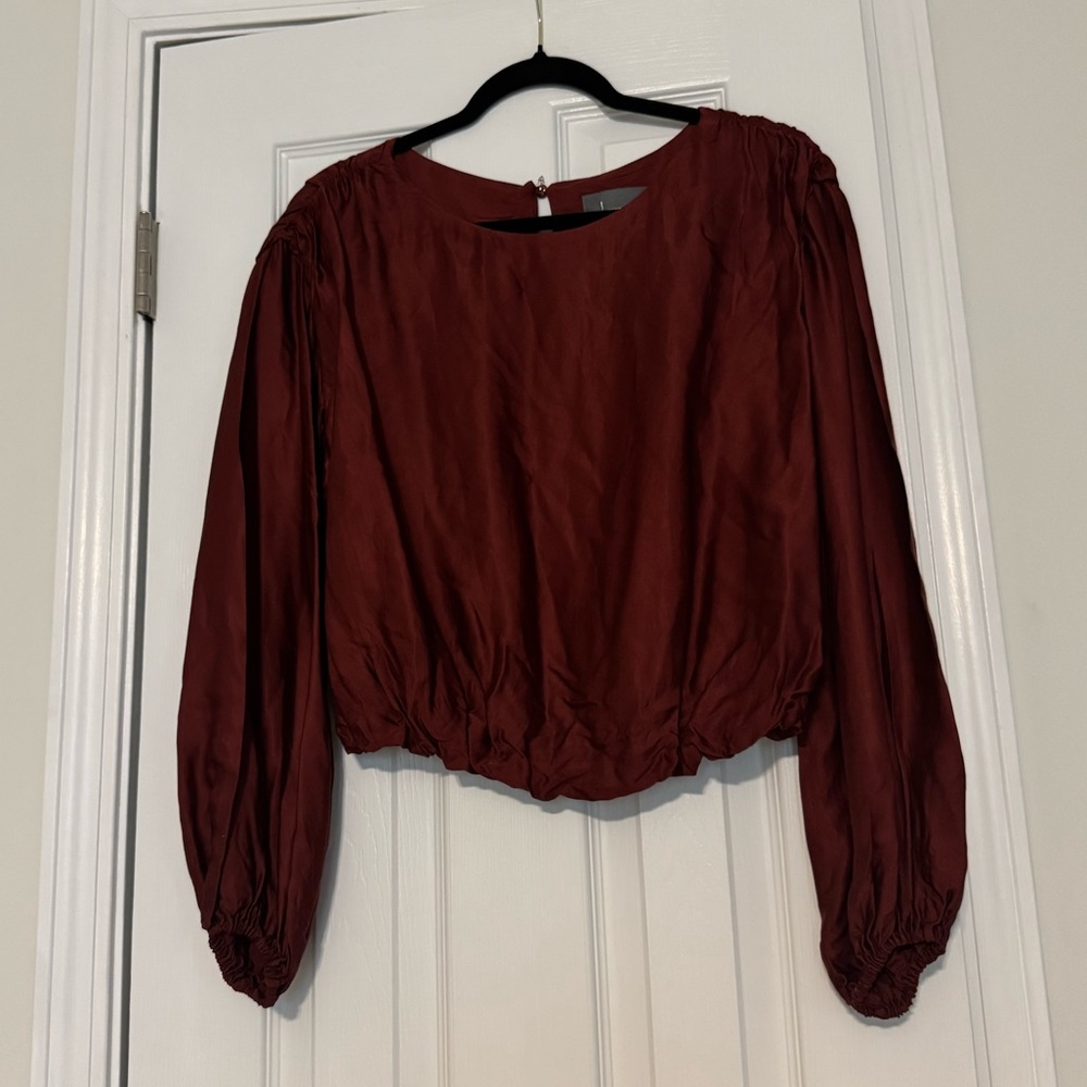 By‎ Anthropology Cropped Puff Sleeve Bubble Hem Blouse